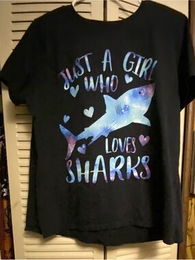 Girls' Black Shark Graphic Tee - Galaxy Shark Print